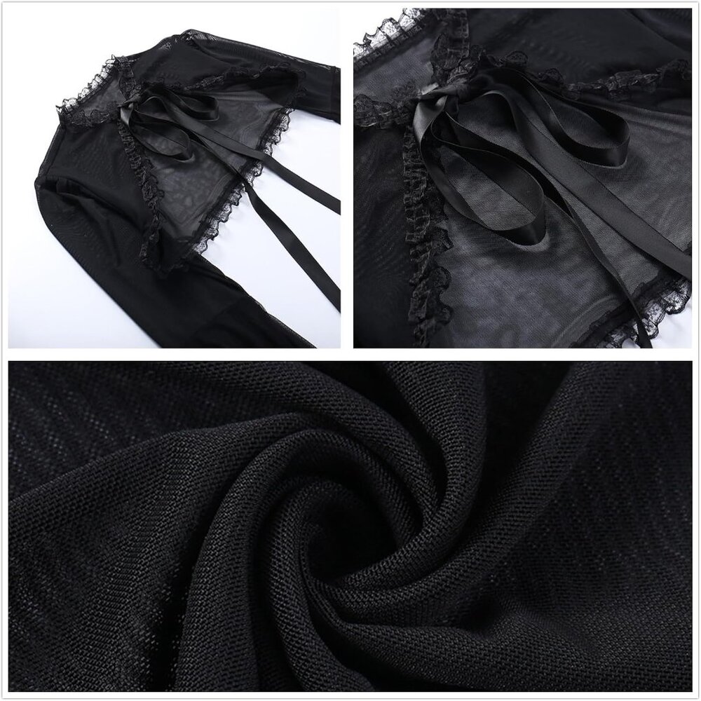 Women's Black 4 Goth Bell Long Sleeve Bolero Shrug Crop Top - Picture 5 of 6